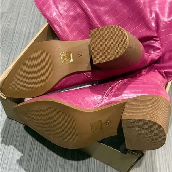 Journey Pink Therese Knee-High Croc-Embossed Boots size 11 wide calf - Picture 8 of 10